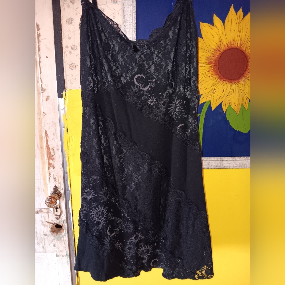 Cosmic Aura Black Lace Dress celestial  boho goth witchy L XL